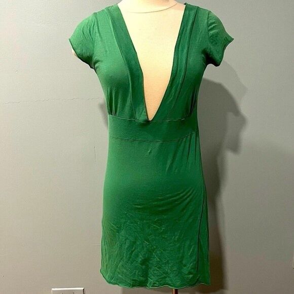 Michael Stars Emerald Green Deep V-Neck Plunge Short Sleeves Tunic Top Size 1 - Picture 2 of 7